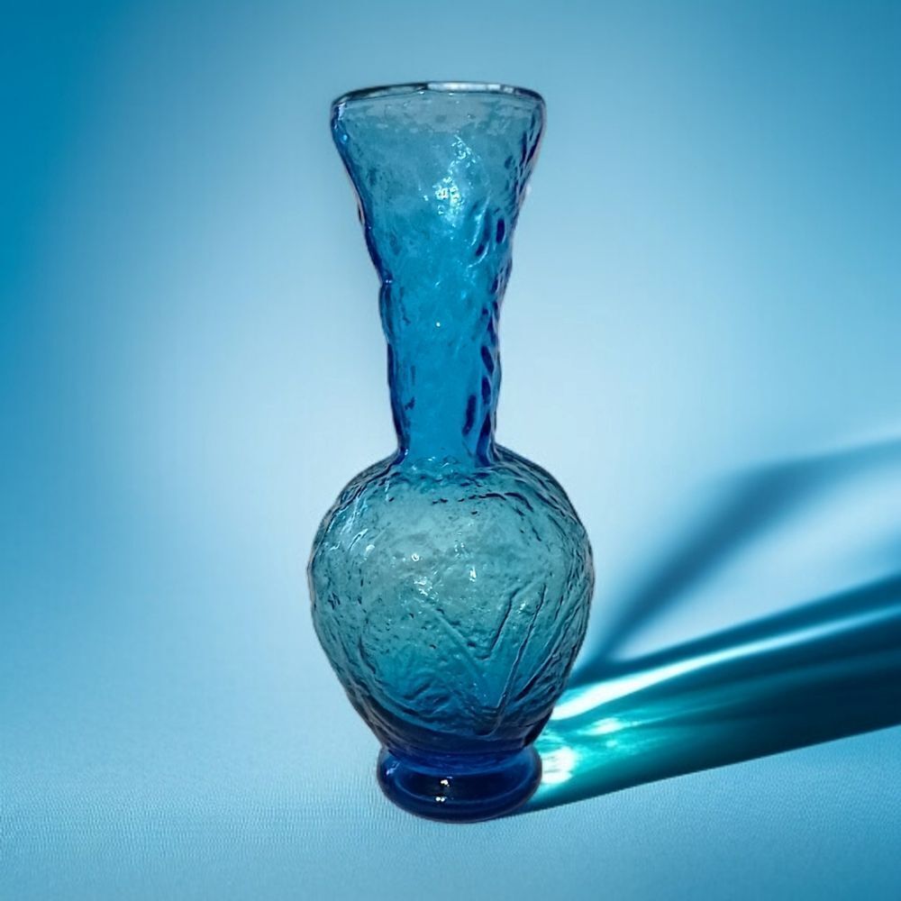 Empoli Glass Embossed Vase Flared Blue Textured Italian Ikebana MCM Abstract - Picture 15 of 15